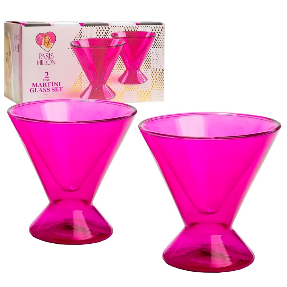 💝🌸Paris Hilton 2 PIECE Martini Glass Set, Double Wall Glass Design